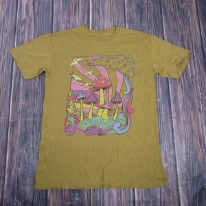 American Highway Shirt Mens Medium Olive Green Psychedelic Mushroom Graphic Tee